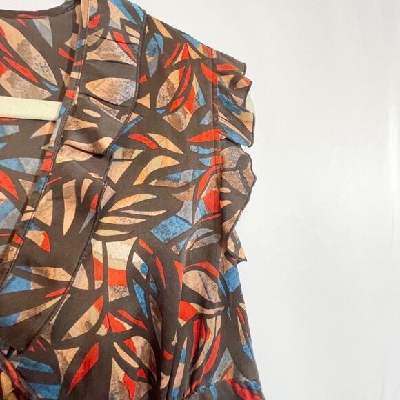 🟢Victor Alfaro 100% Silk Abstract Ruffle Accent Top 8 - Picture 4 of 9